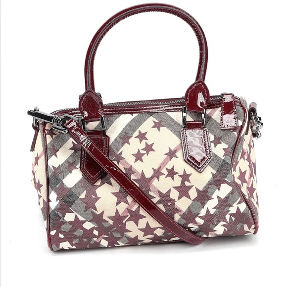 EUC Auth BURBERRY Supernova Star Check w/ Patent Leather Trims Small Bowler Bag - Picture 3 of 9